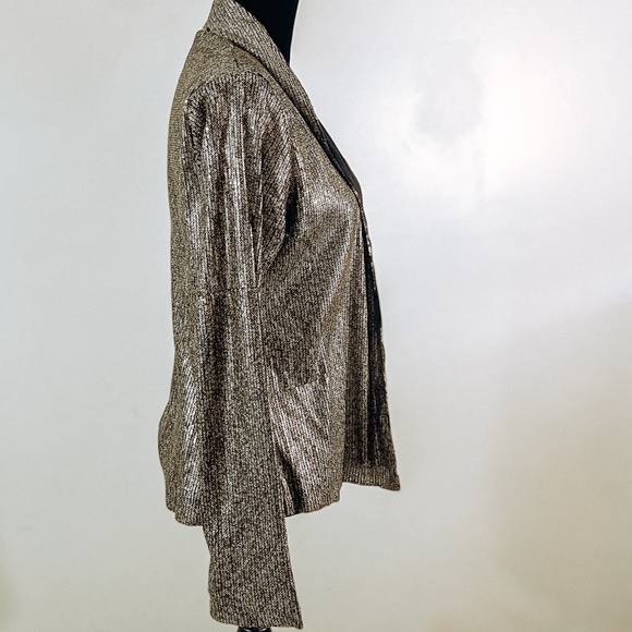 NEW Kardashian Glam Gold Sequin Open Front Steampunk Style Blazer Jacket - Picture 5 of 13